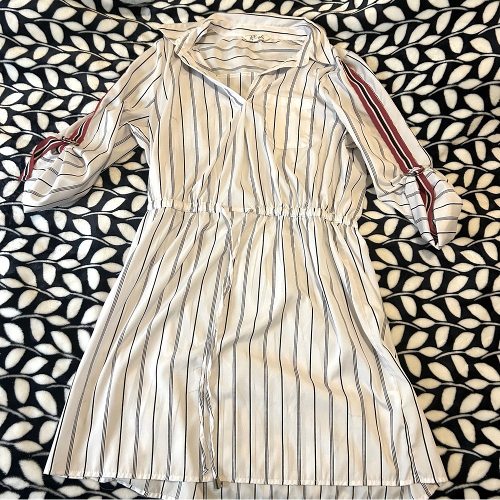 Striped Shirt Dress with Red Accents